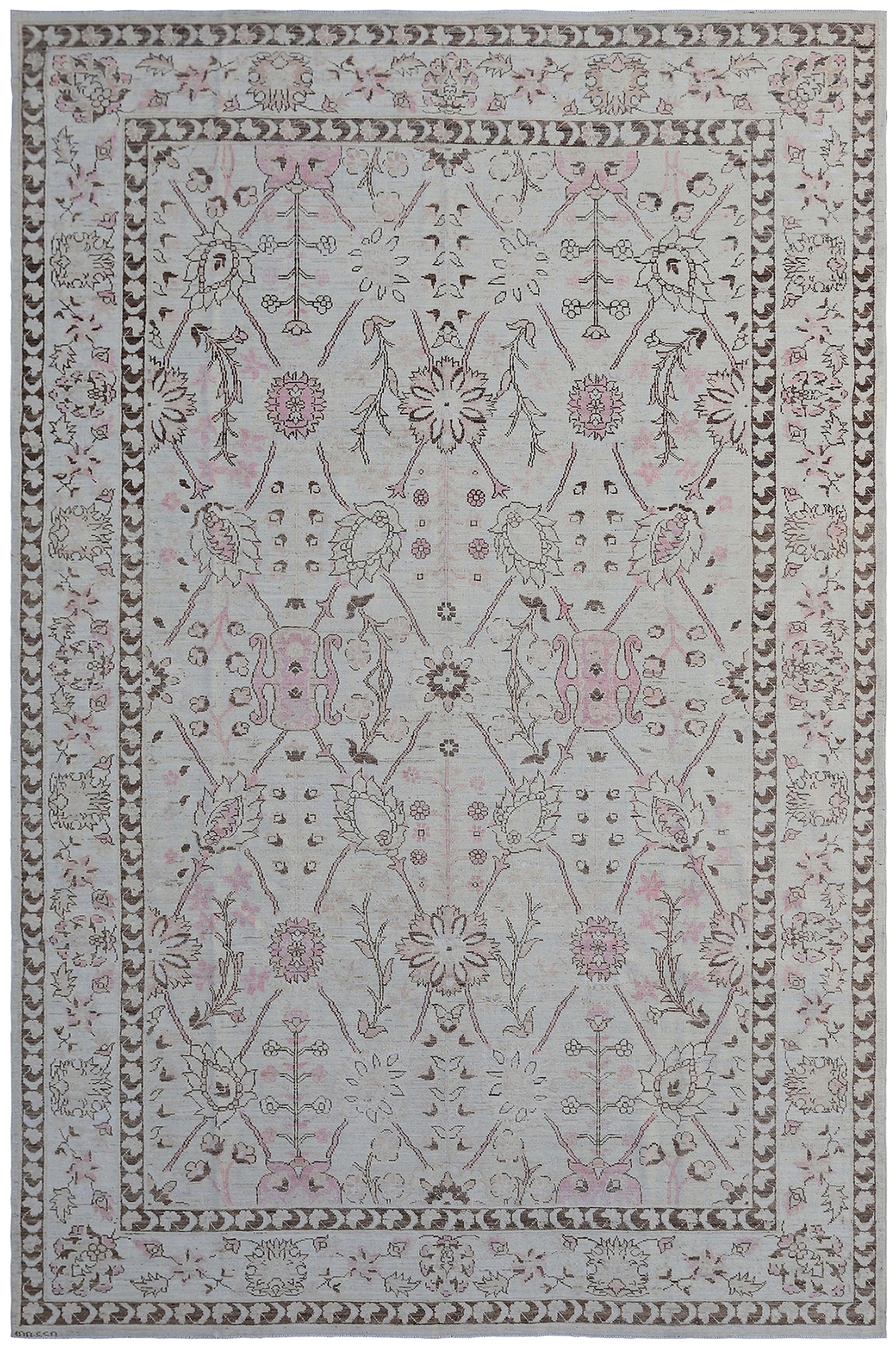 6'x9' Ariana Tabriz Design Ivory Brown Pink Rug