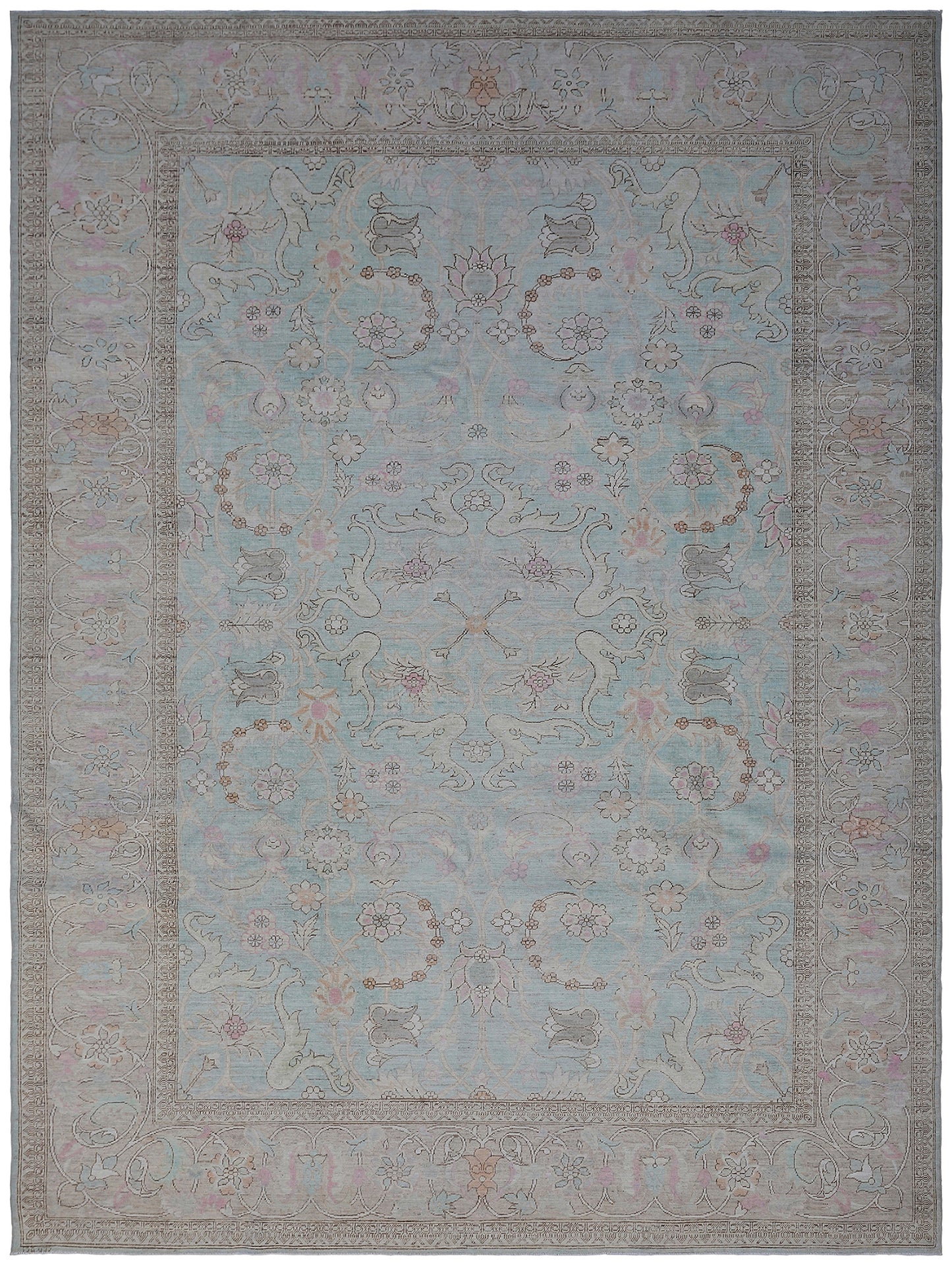 6'x9' Ariana Tabriz Design Blue Ivory Cream Brown Rug