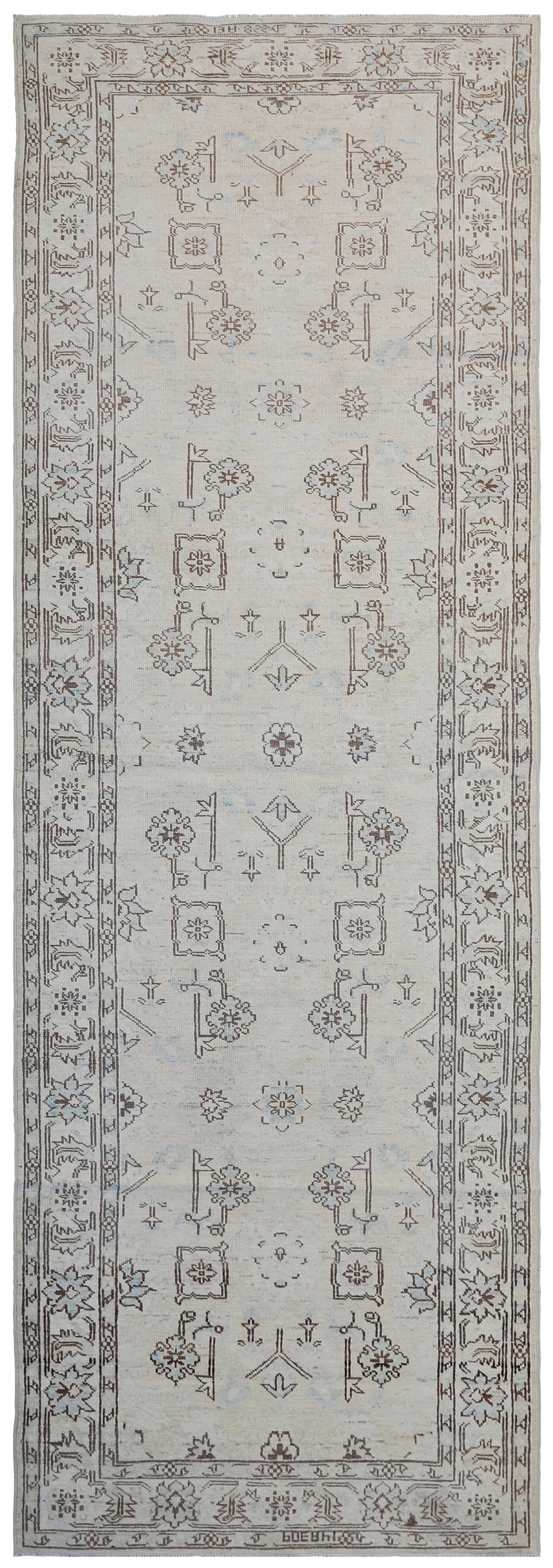 3'x9' Ariana Caucasian Design Ivory Brown Blue Hazara Runner Rug