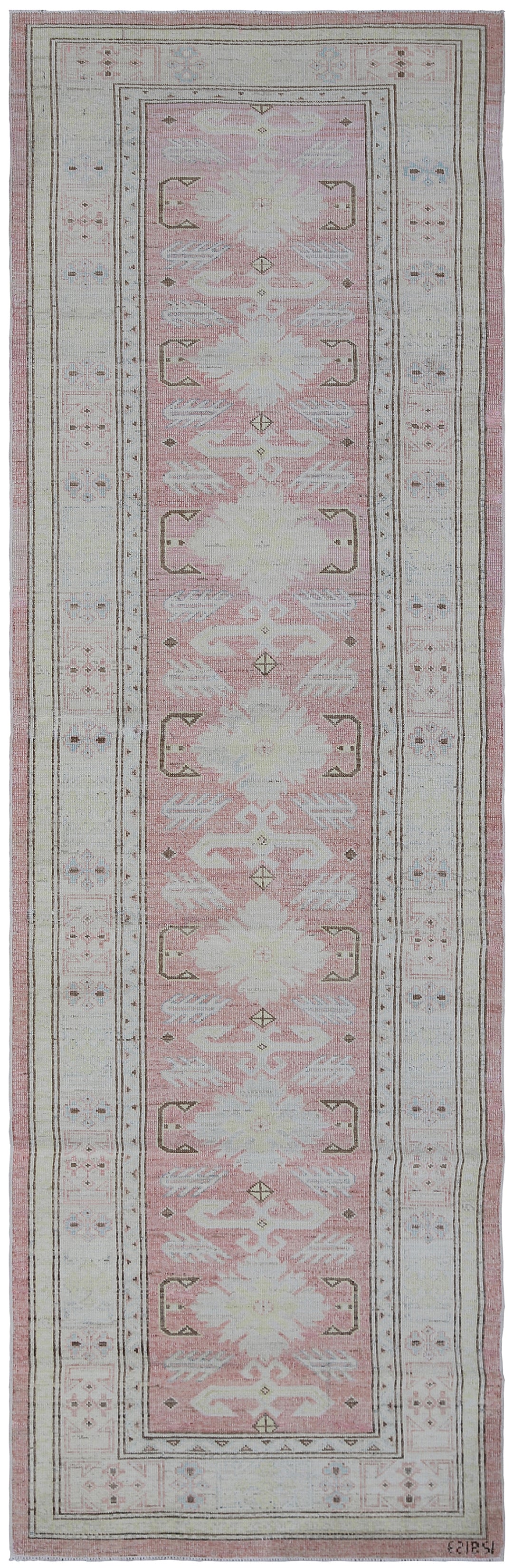 3'x9' Ariana Kazak Design Pink Ivory Hallway Runner Rug