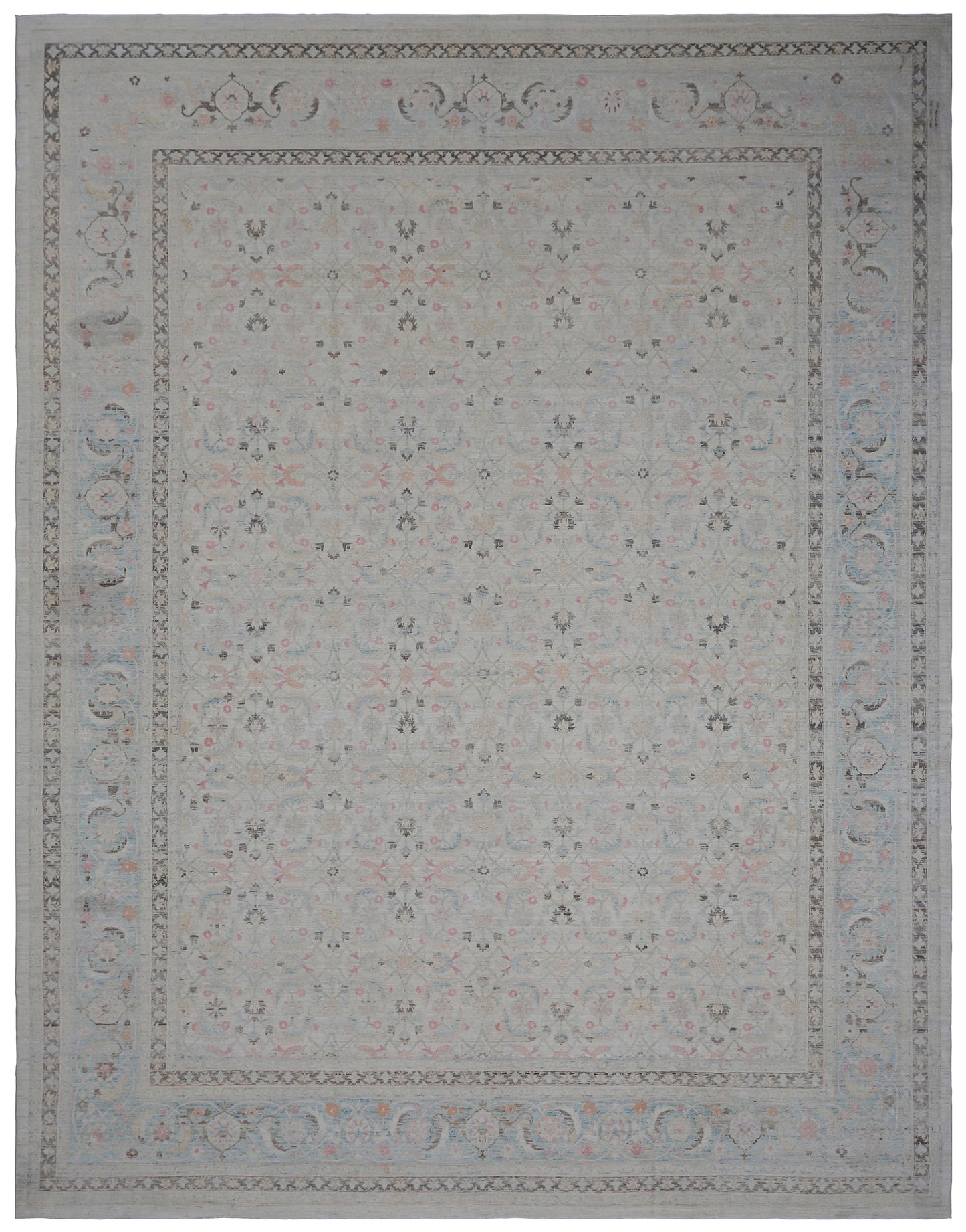 10'x13' Ariana Tabriz Design Earth Tone Ivory Blue Rose Brown Rug