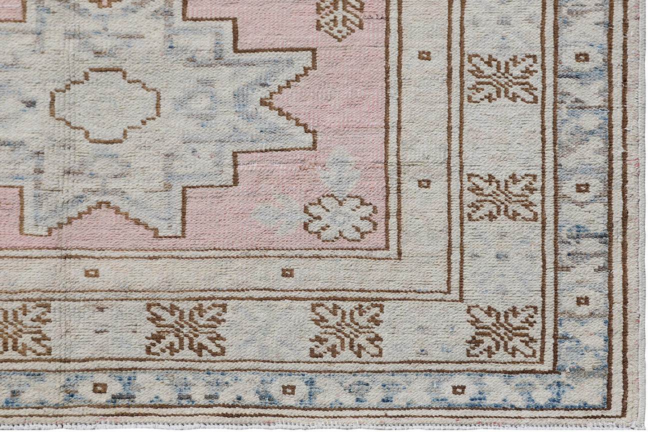3'x11' Ariana Kazak Design Pink Ivory Blue Hazara Runner Rug