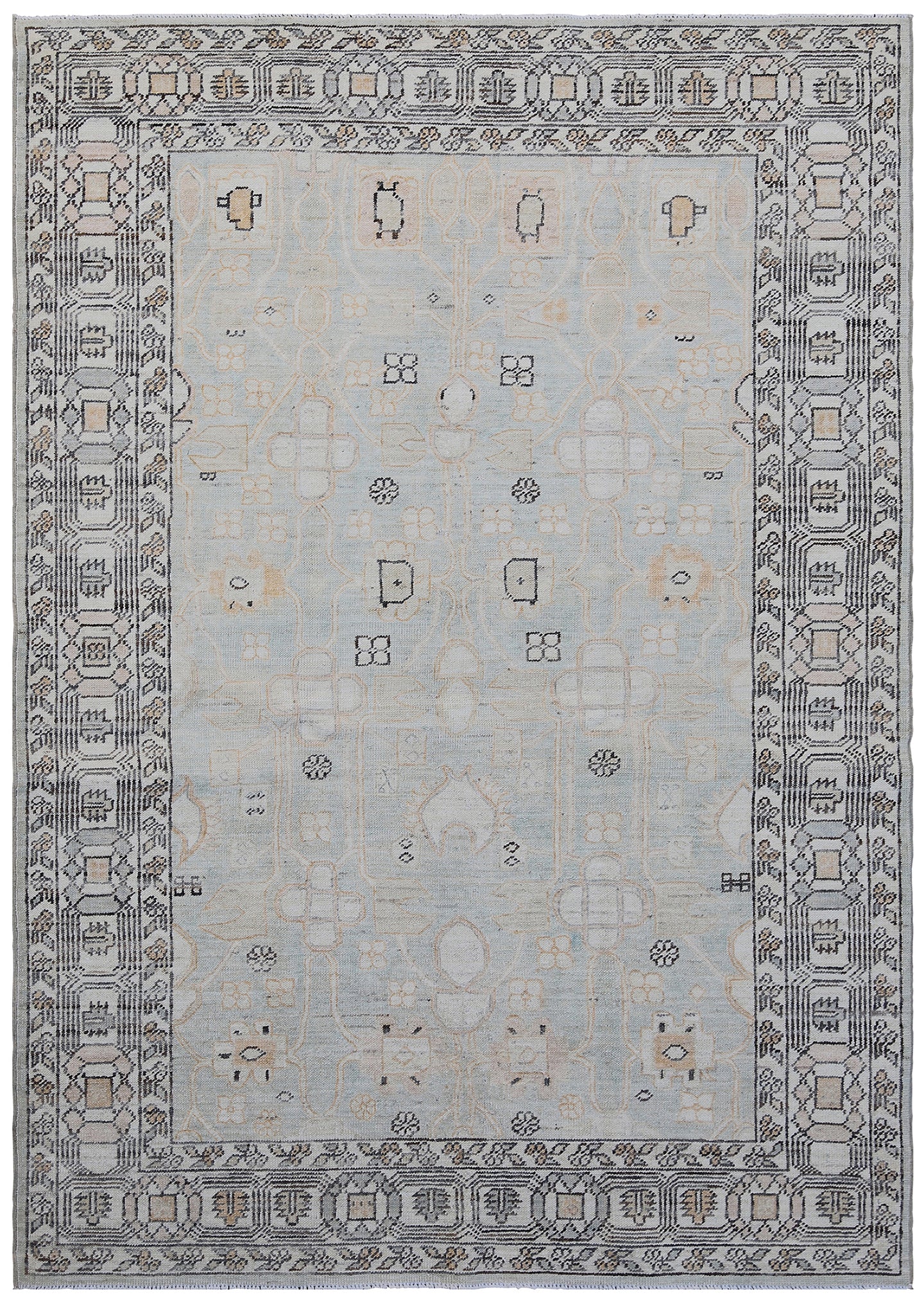 4'x6' Ariana Bakhshayesh Design Soft Blue Grey Border Rug