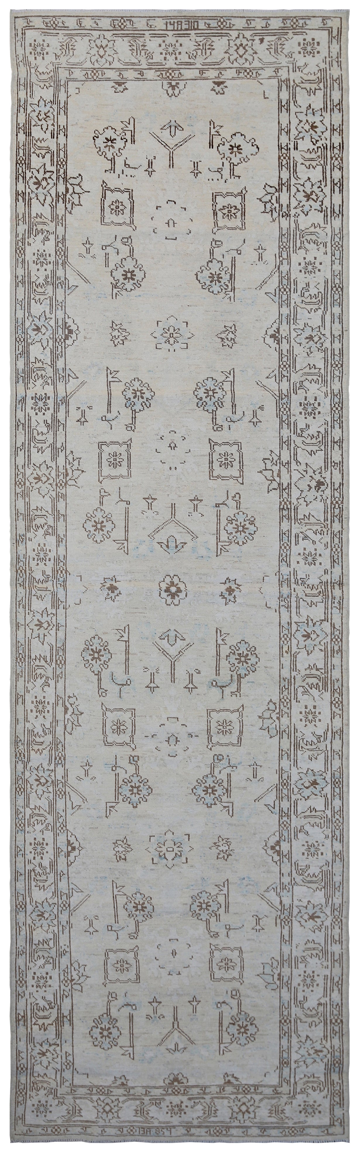 3'x9' Ariana Traditional Ivory Blue Grey Brown Runner Rug