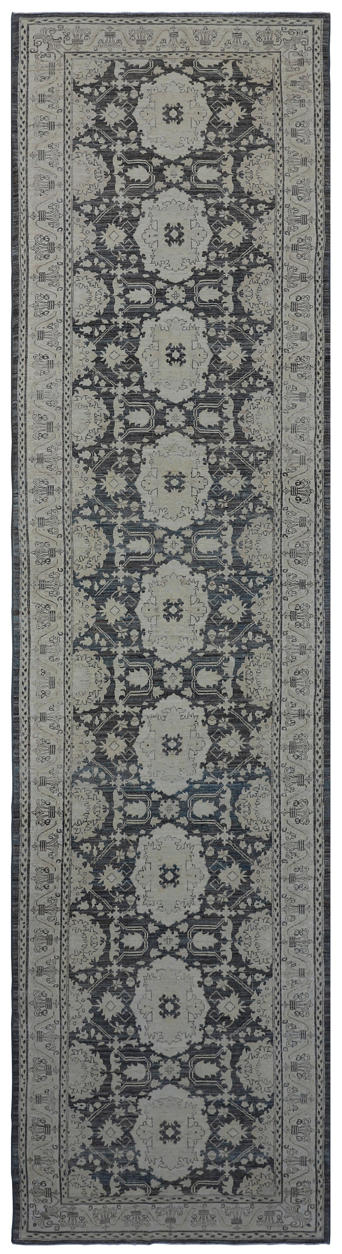 4' x 16' Ariana Handmade Agra Design Grey Blue Ivory Runner