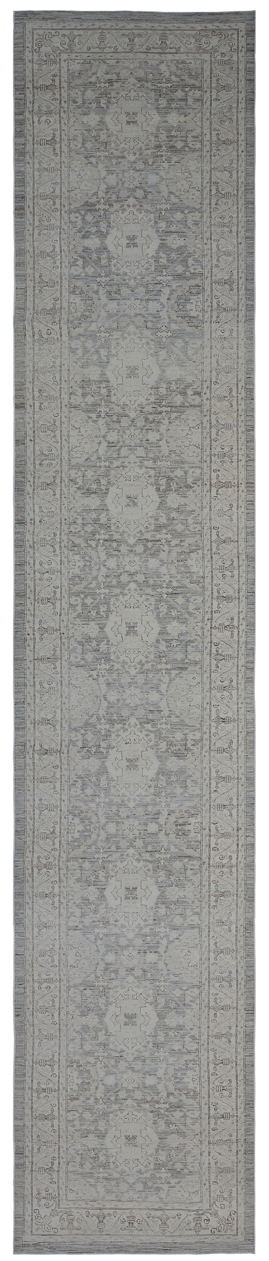 3'x16 Ariana Agra design Blue Brown Grey Runner Rug