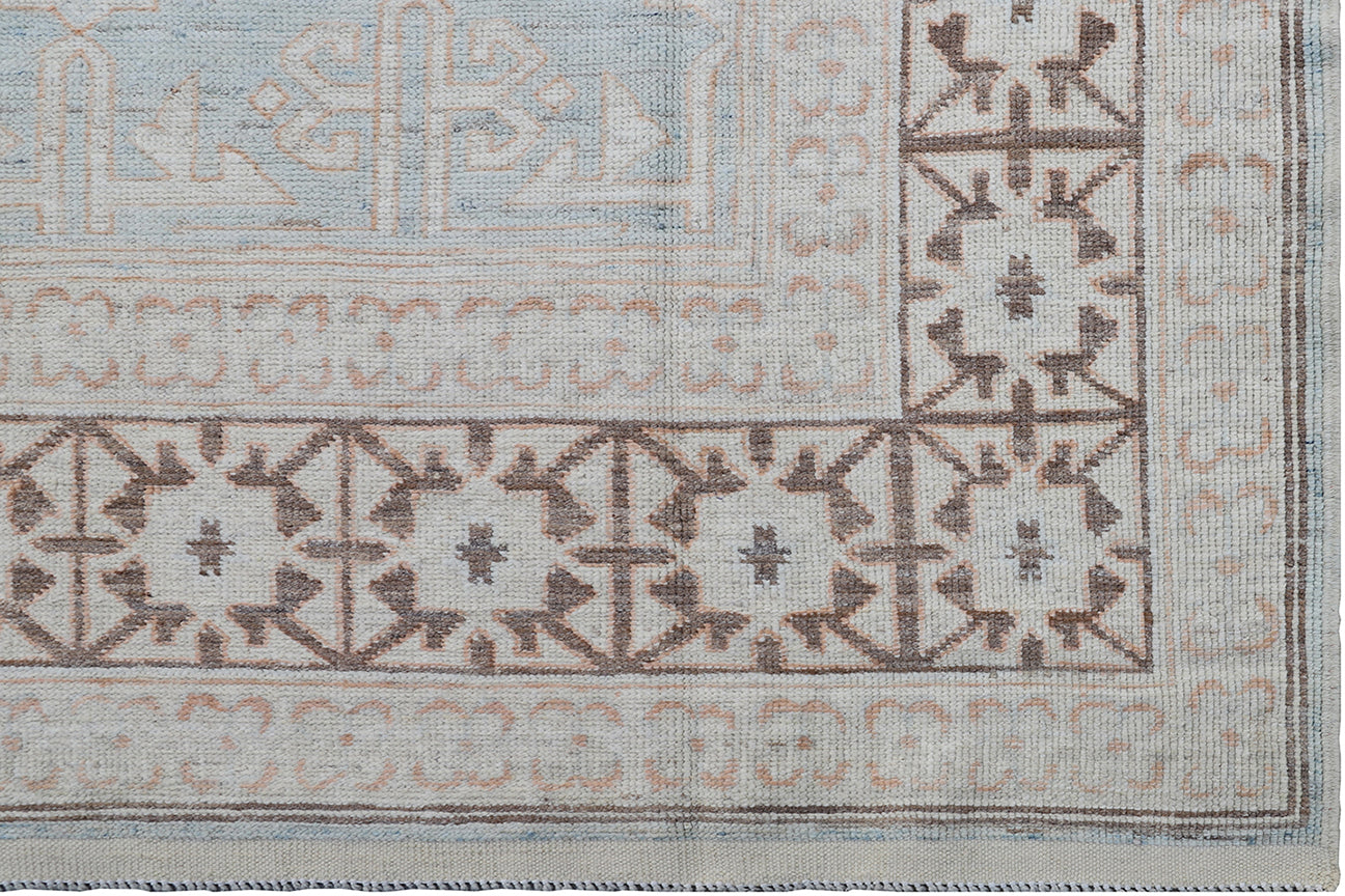 4'x7' Ariana Traditional Kazak Blue Brown Ivory Border Rug