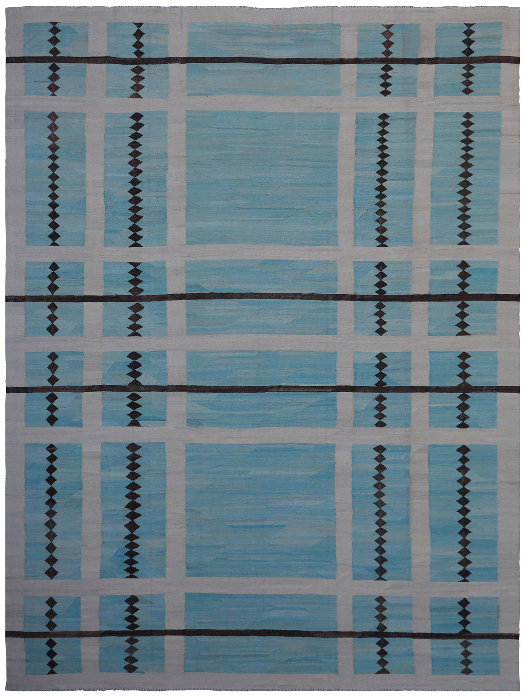 10'x14' Handwoven Kilim Rug | Turquoise Brown Ivory | Luxury Geometric