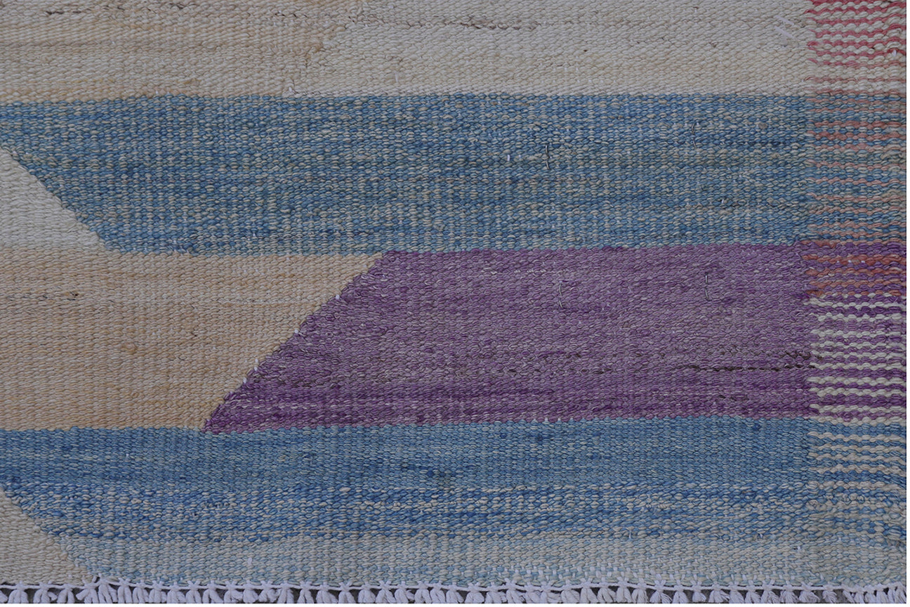 6'x9' Multi Color Blue and Purple Geometric Trapezoid Ariana Kilim Rug
