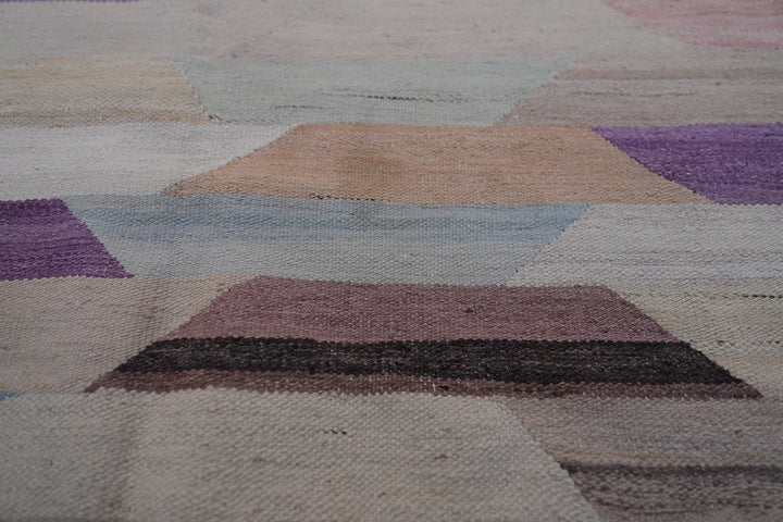 6'x9' Multicolor Blue and Purple Geometric Trapezoid Ariana Kilim Rug