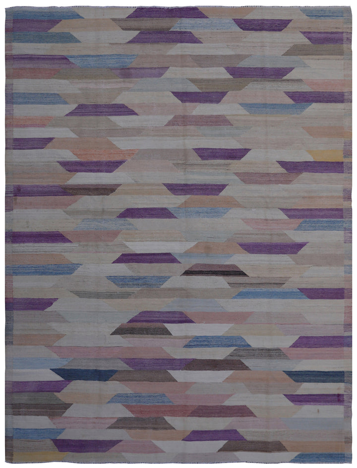 6'x9' Multicolor Blue and Purple Geometric Trapezoid Ariana Kilim Rug