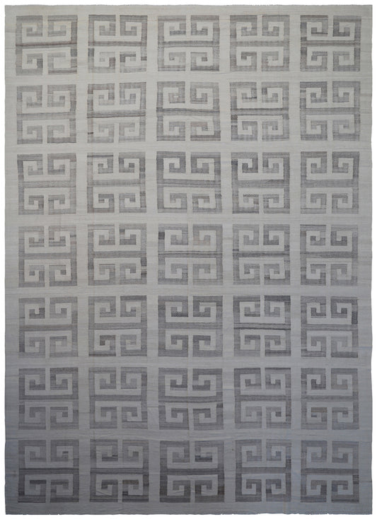 13'x20' Geometric Ivory and Grey Ariana Kilim Wool Area Rug