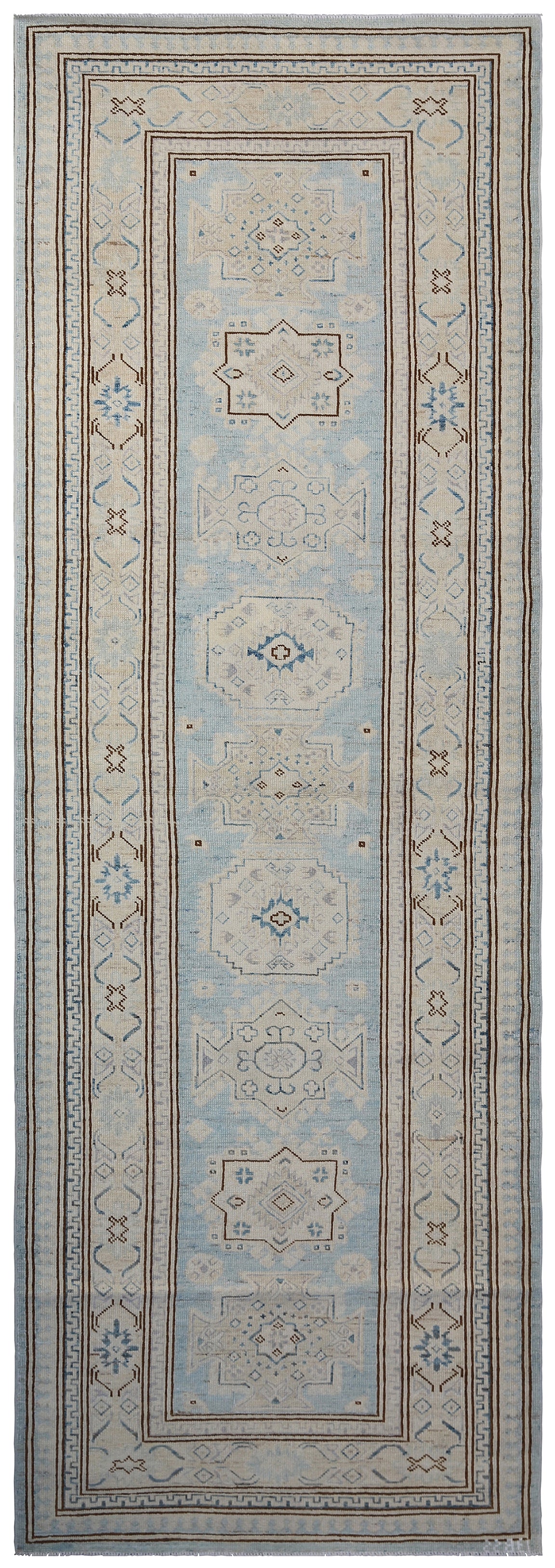 3'x8' Ariana Kazak Design Blue Ivory Hazara Rug