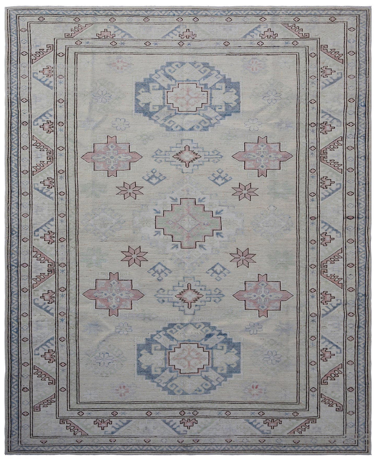 6'x7' Ariana Caucasian Design Ivory Blue Hazara Rug