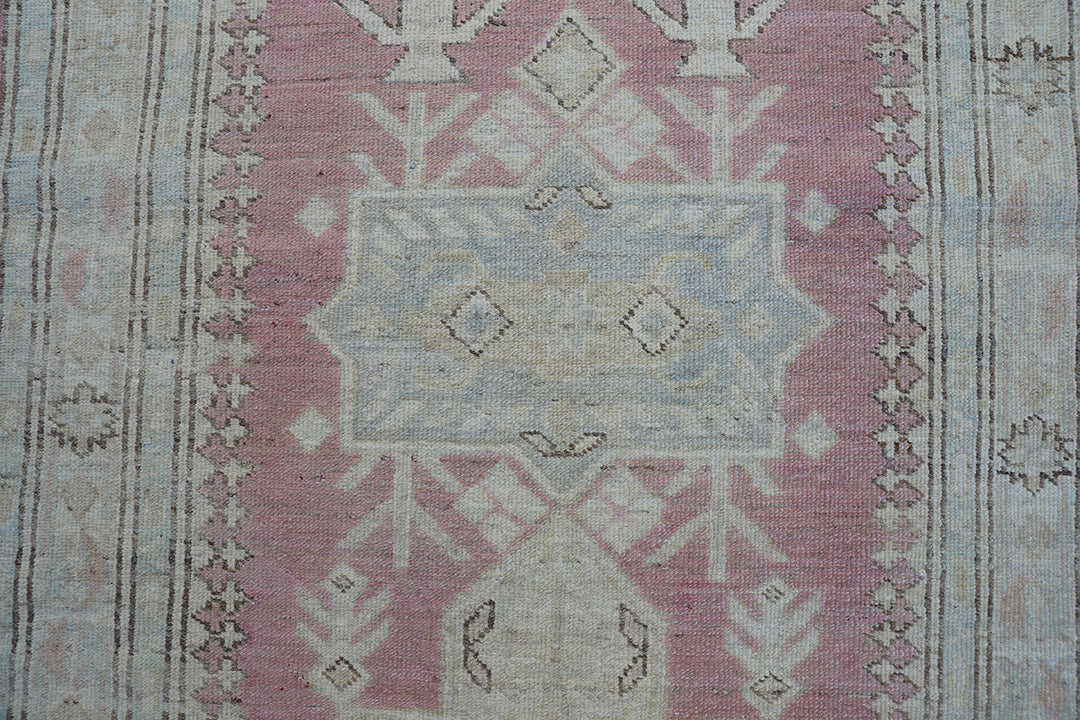 3'x10' Ariana Kazak Design Pink Ivory Blue Hazara Rug