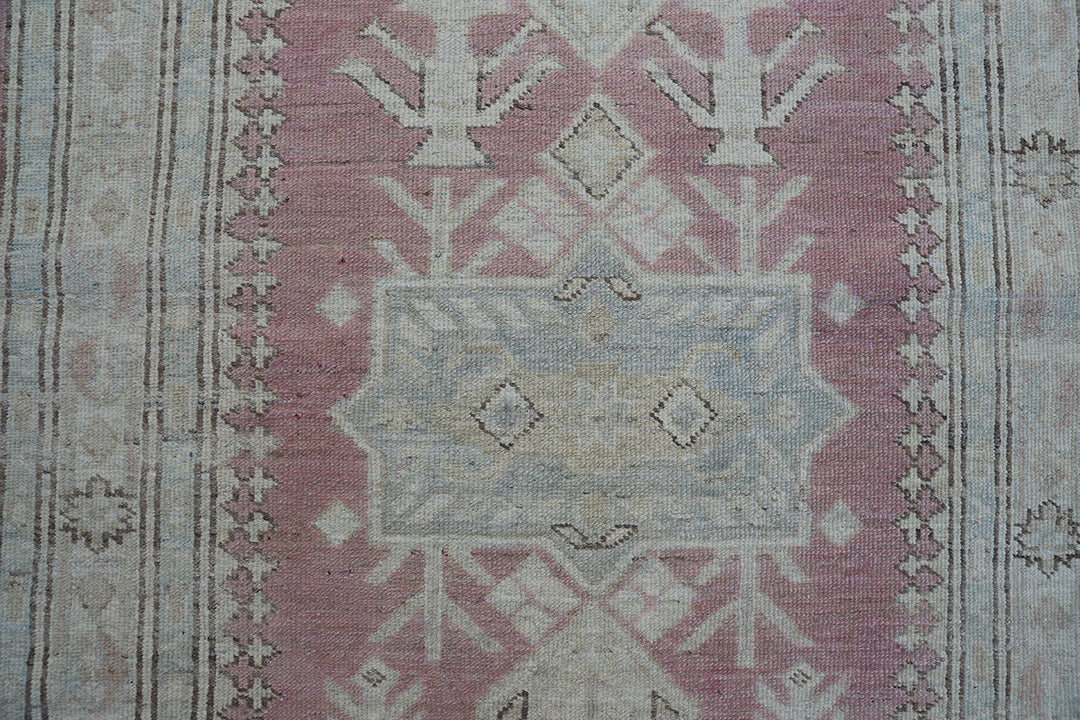 3'x10' Ariana Kazak Design Pink Ivory Blue Hazara Rug