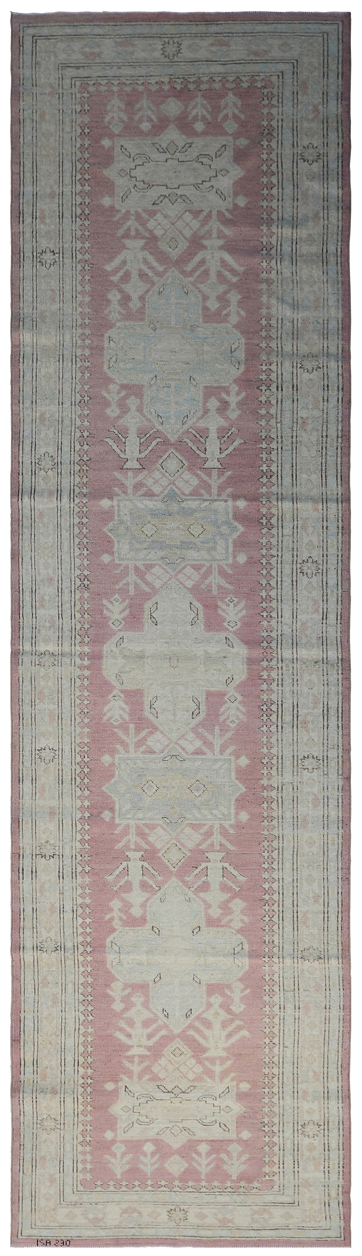 3'x10' Ariana Kazak Design Pink Ivory Blue Hazara Rug