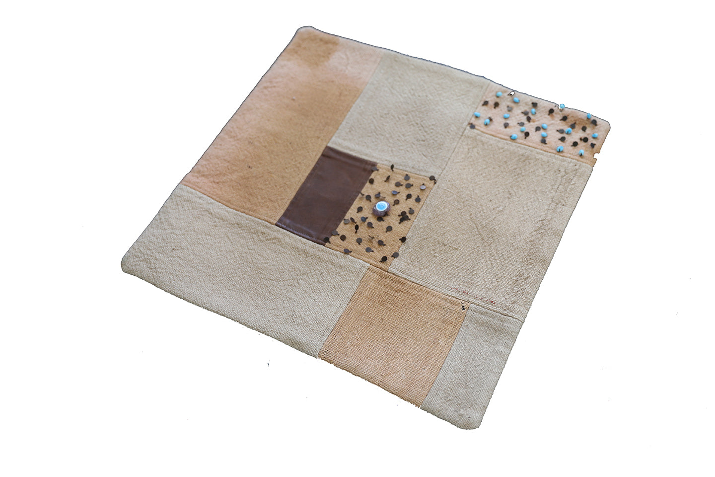 20"x21" Cream and Tan Turkish Patchwork Pillowcase