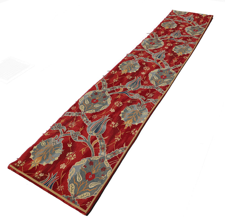 2'x12' Red Skinny Wool Runner | Ottoman Design Kilim Runner Rug
