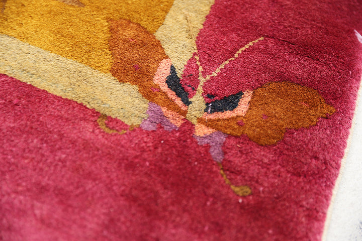 2'x4' Vintage Chinese Art Deco Rug | Red & Gold Hand Knotted
