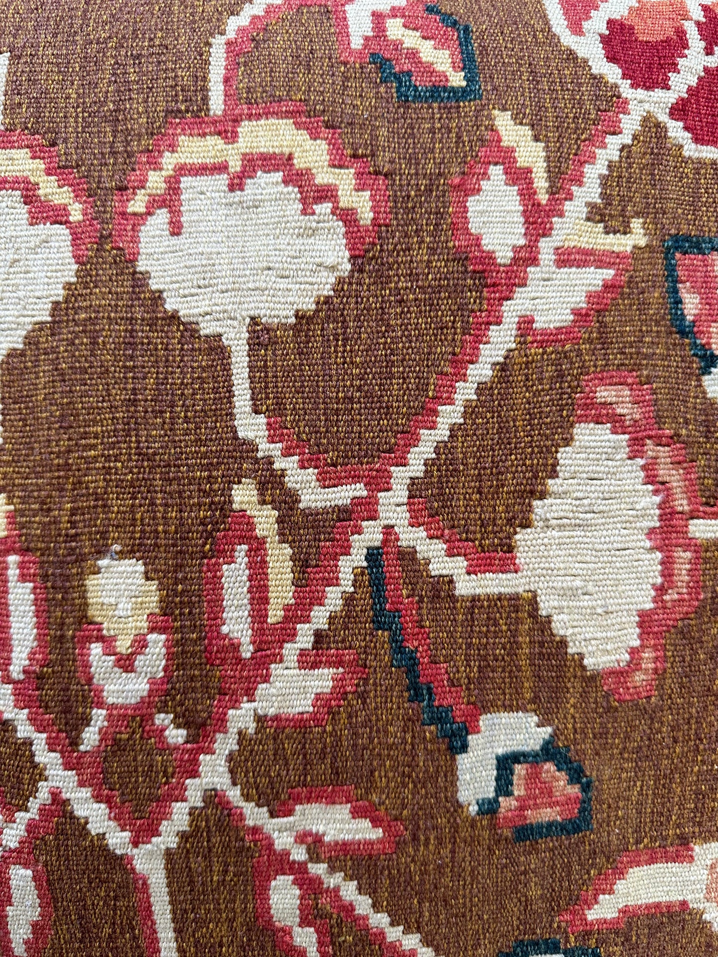 18"x18" Brown Floral Wool with Silk Backing Pillow