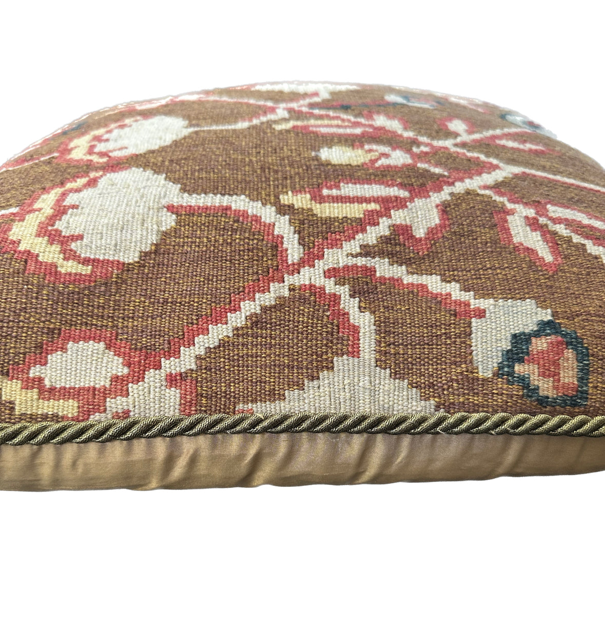 18"x18" Brown Floral Wool with Silk Backing Pillow