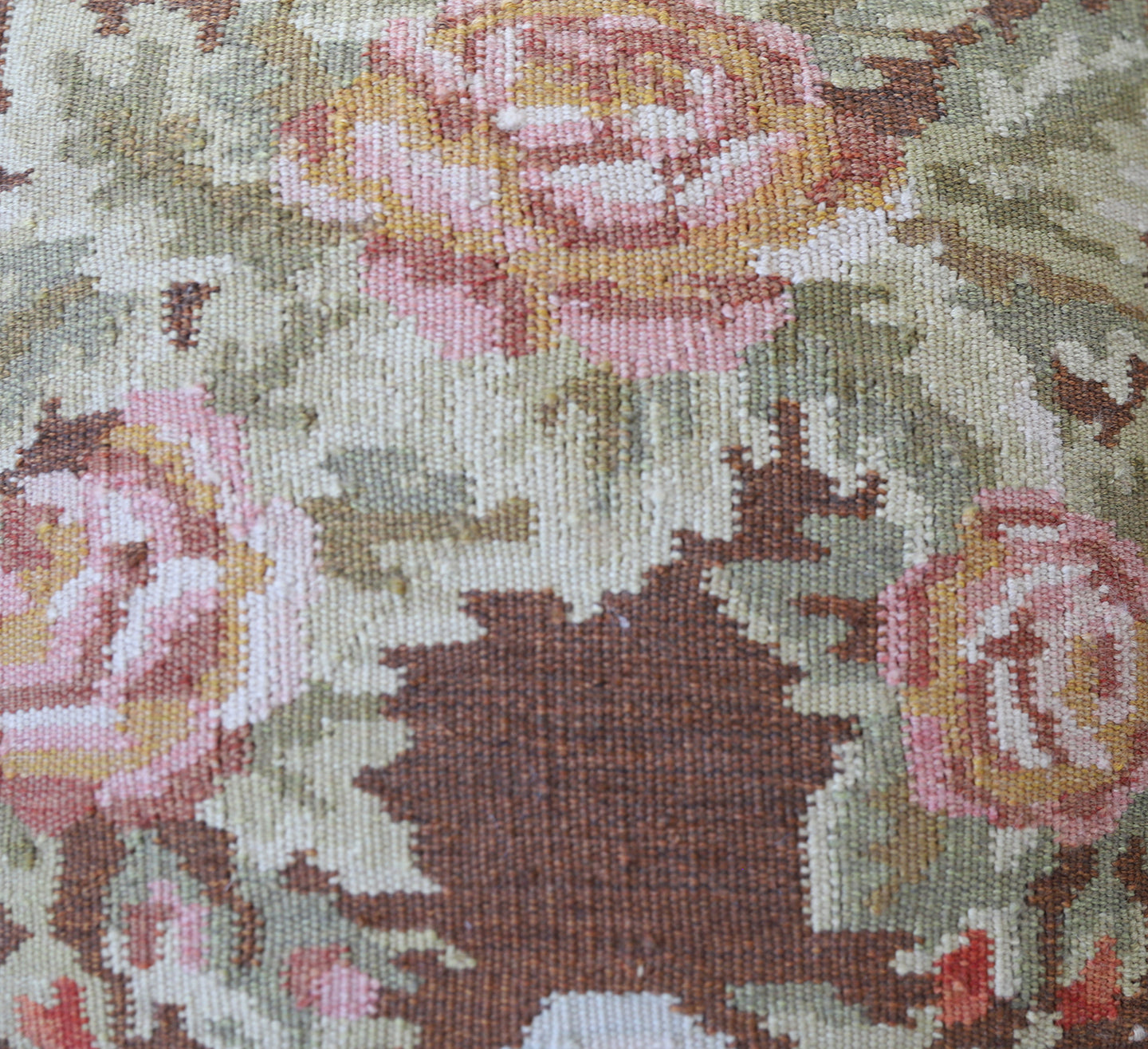18"x20" Brown Floral Besarabian Design Wool Pillow