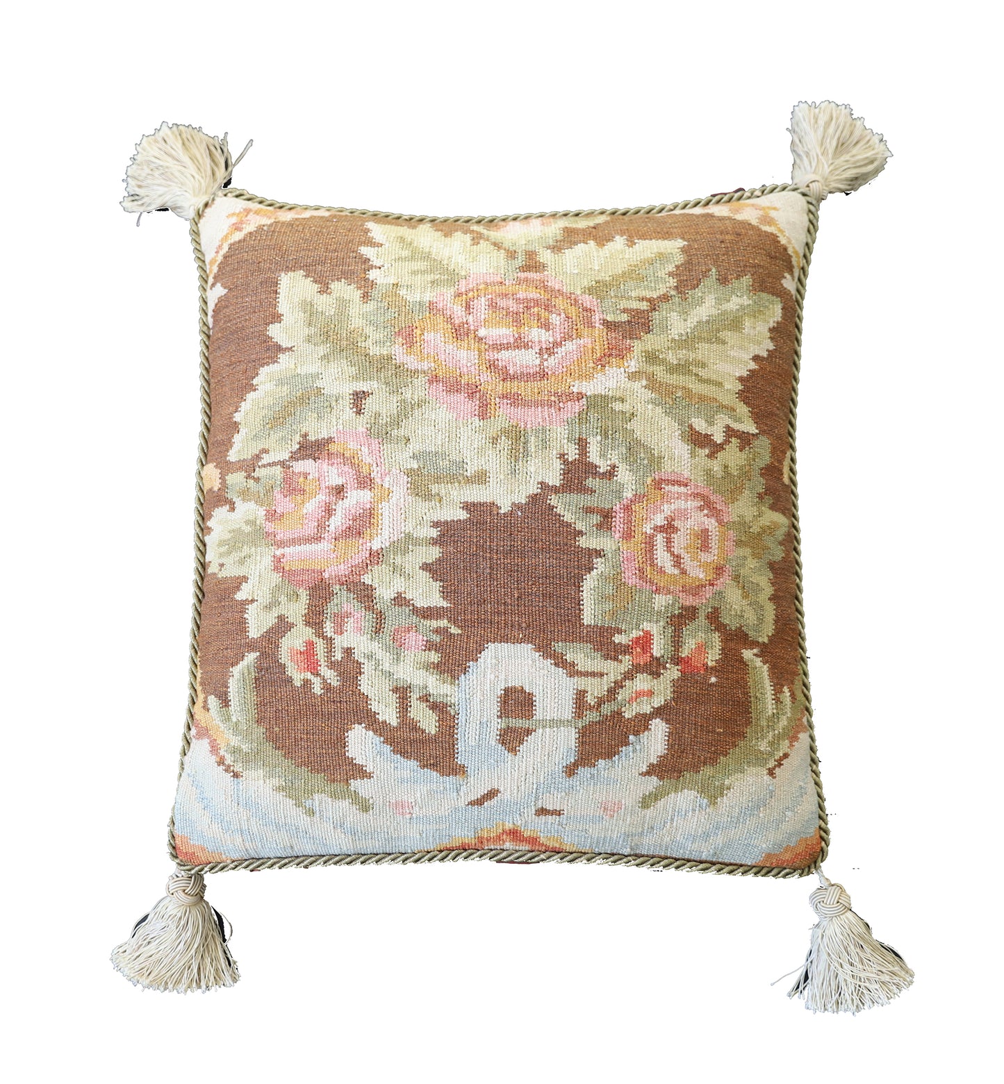 18"x20" Brown Floral Besarabian Design Wool Pillow