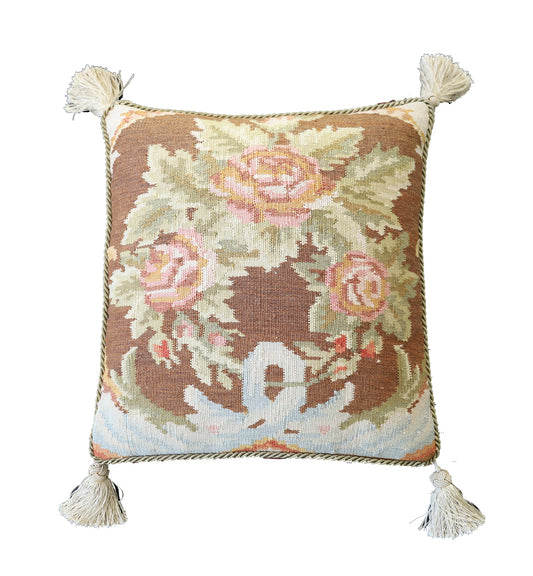 18"x20" Brown Floral Besarabian Design Wool Pillow Case