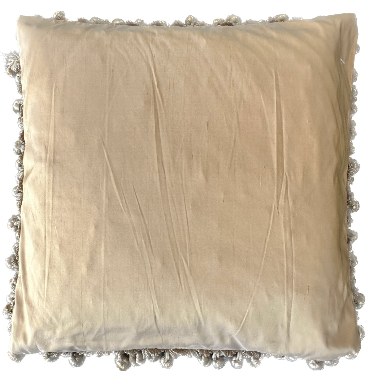19" x 19" Green Beige Floral Wool and Silk Aubusson Pillow