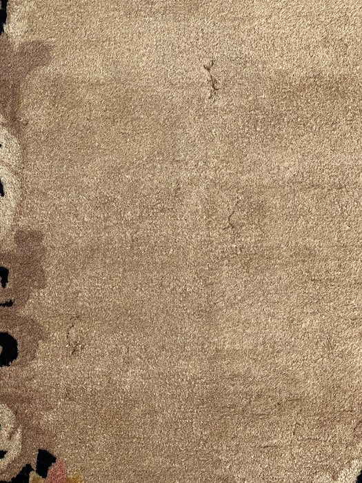 3'x5' Small Oval Black and Beige Chinese Art Deco Rug