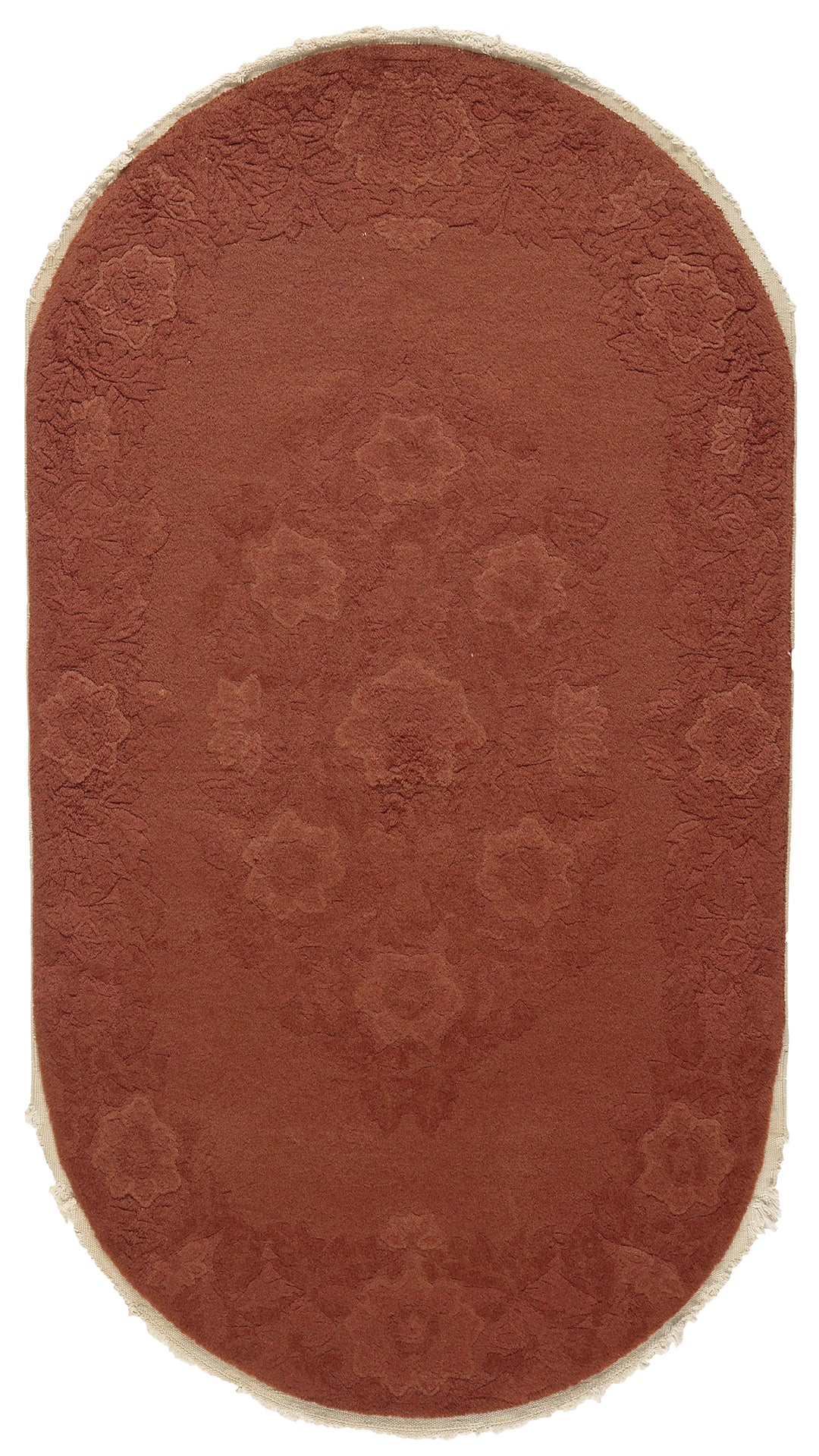 3'x5' Small Oval Floral Copper Terracotta Chinese Art Deco Rug