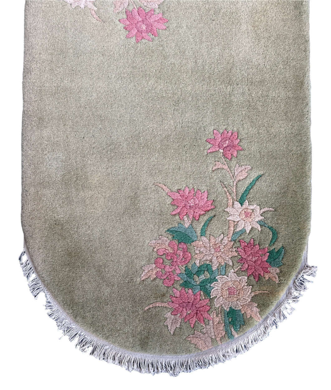 3'x5' Small Oval Light Green Vintage Chinese Art Deco Rug