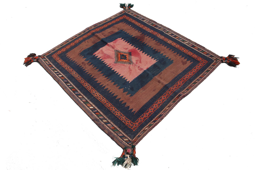 Square Wool Rug | Vintage Tribal Afshar Sofreh Kilim