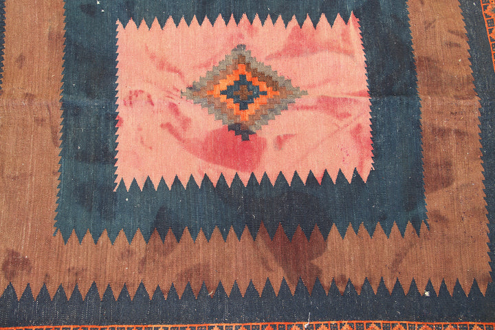 Square Wool Rug | Vintage Tribal Afshar Sofreh Kilim