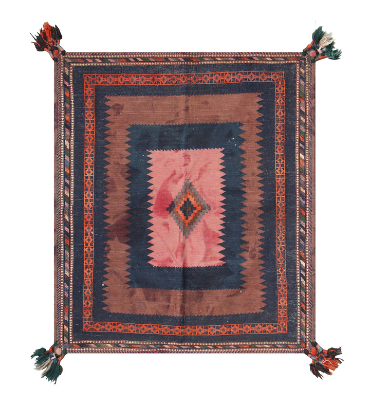 Square Wool Rug | Vintage Tribal Afshar Sofreh Kilim