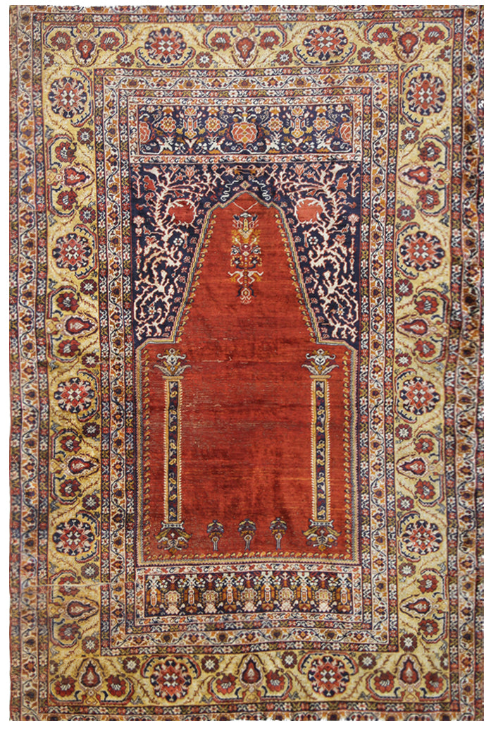 Antique Turkish Prayer Rug | Ghiordes Anatolian Design