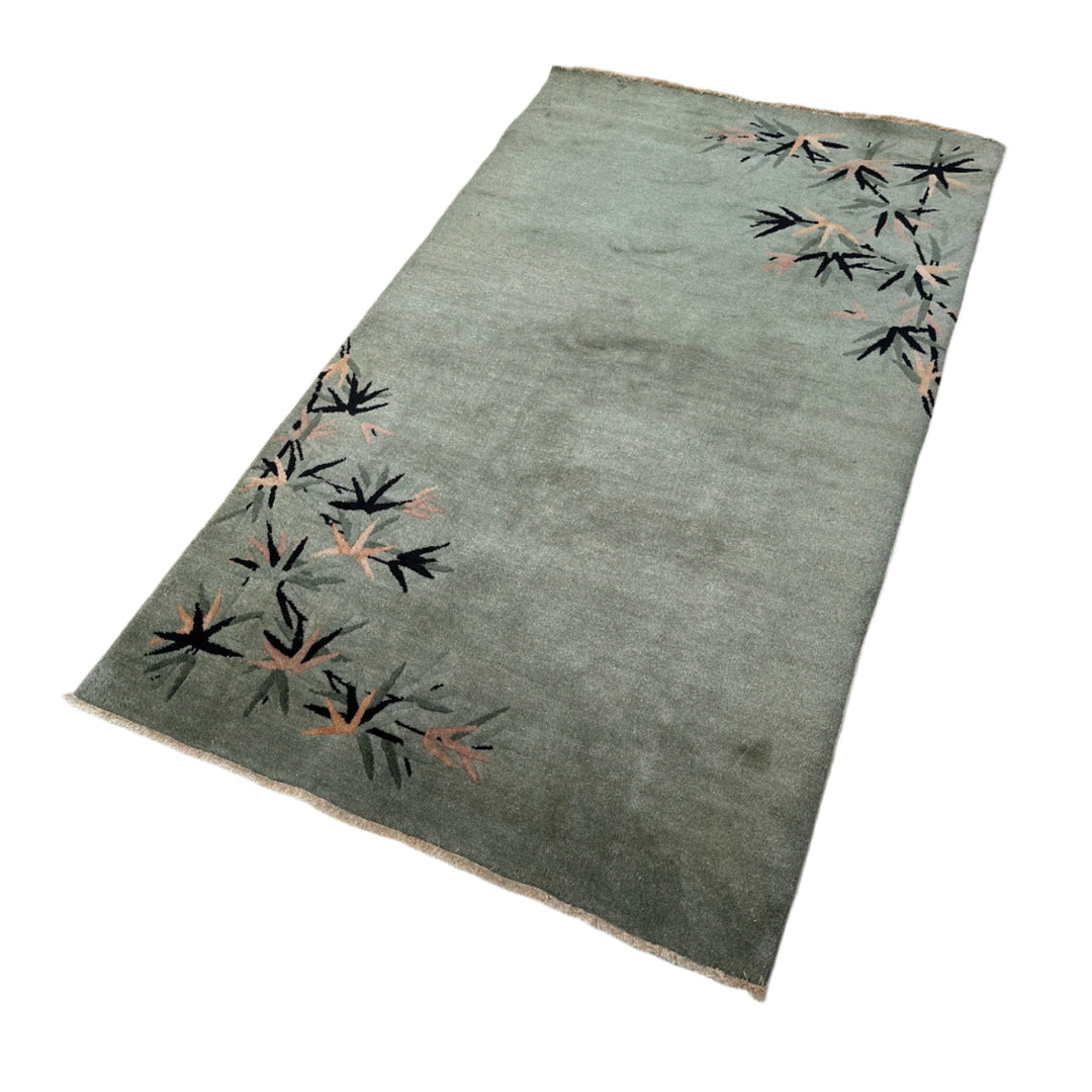 4'x7' Green Floral Chinese Art Deco Rug