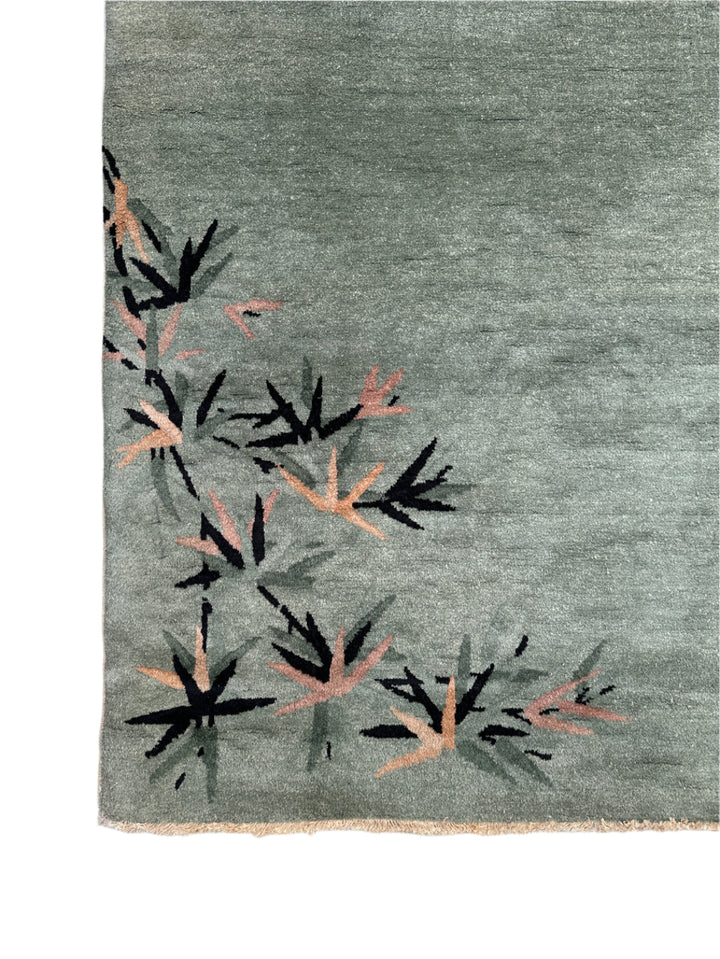 4'x7' Green Floral Chinese Art Deco Rug