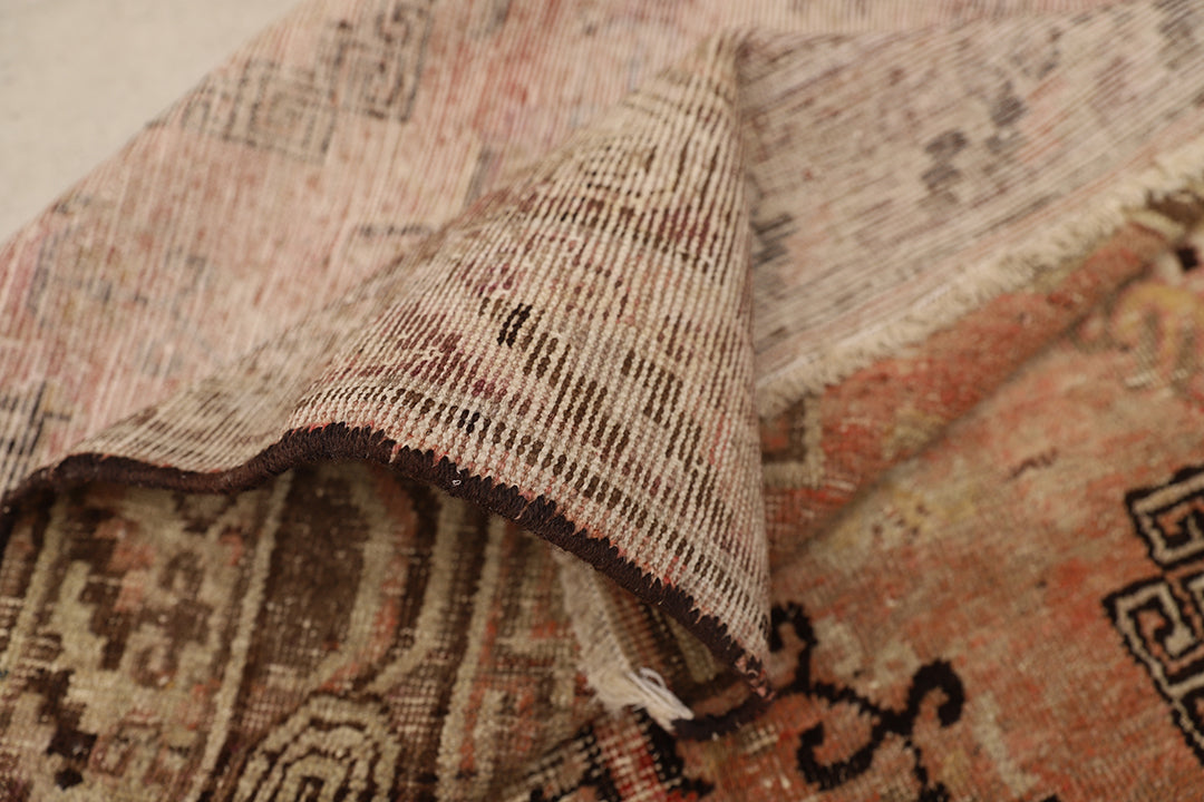 4'x8' Vintage Khotan Rug | Hand-Knotted Terracotta | Geometric Medallions