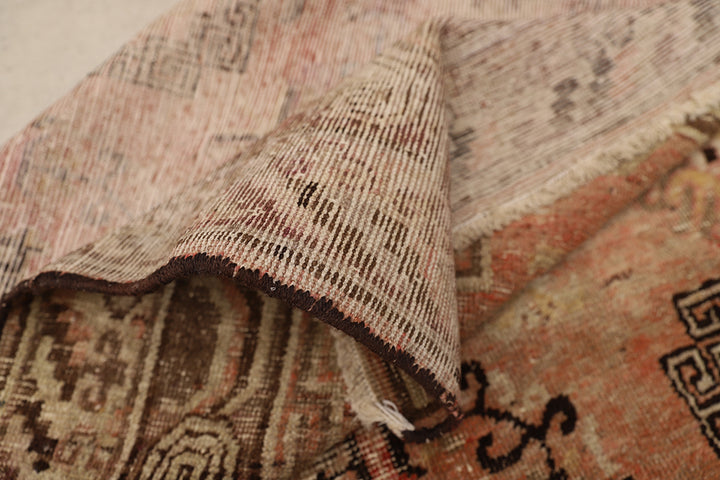 4'x8' Vintage Khotan Rug | Hand-Knotted Terracotta | Geometric Medallions