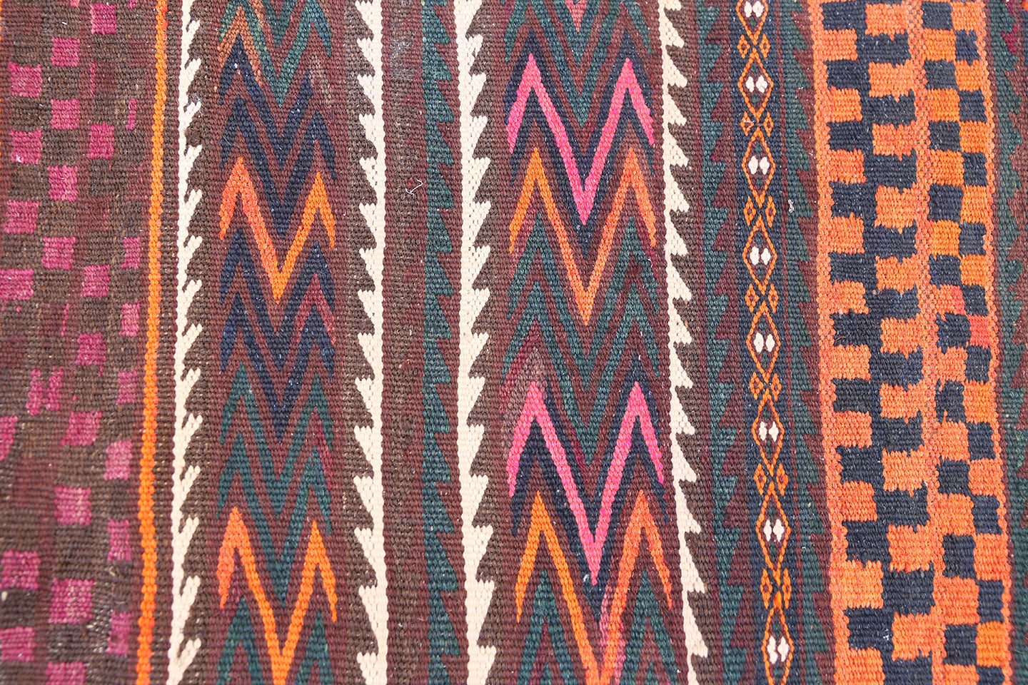 2'x4' Vintage Red and Brown Geometric Tribal Uzbek Kilim Rug