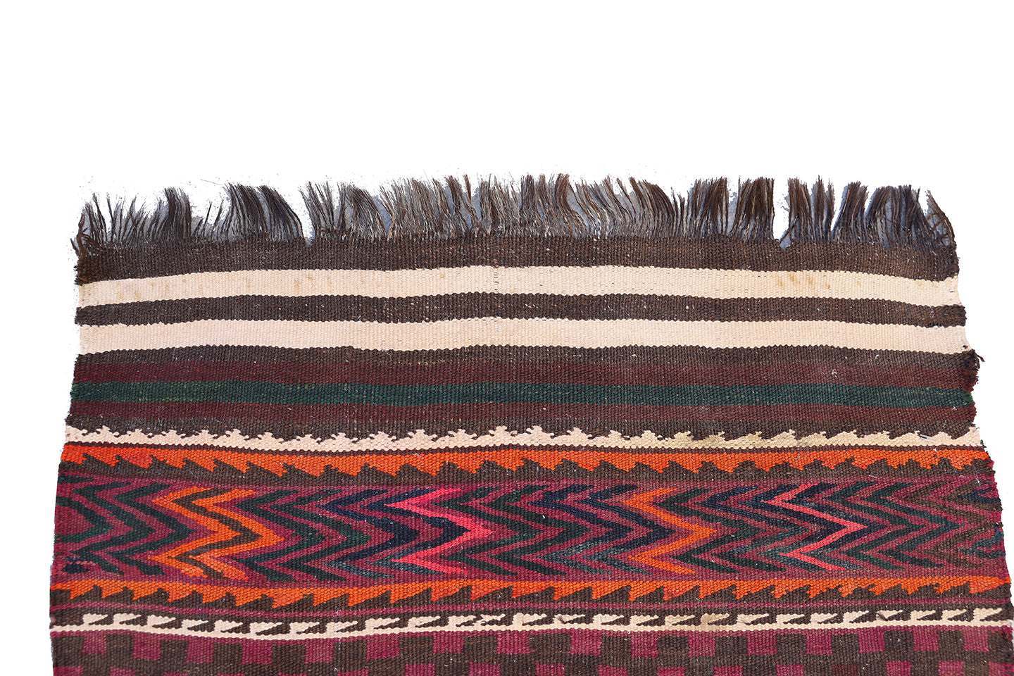 2'x4' Vintage Red and Brown Geometric Tribal Uzbek Kilim Rug