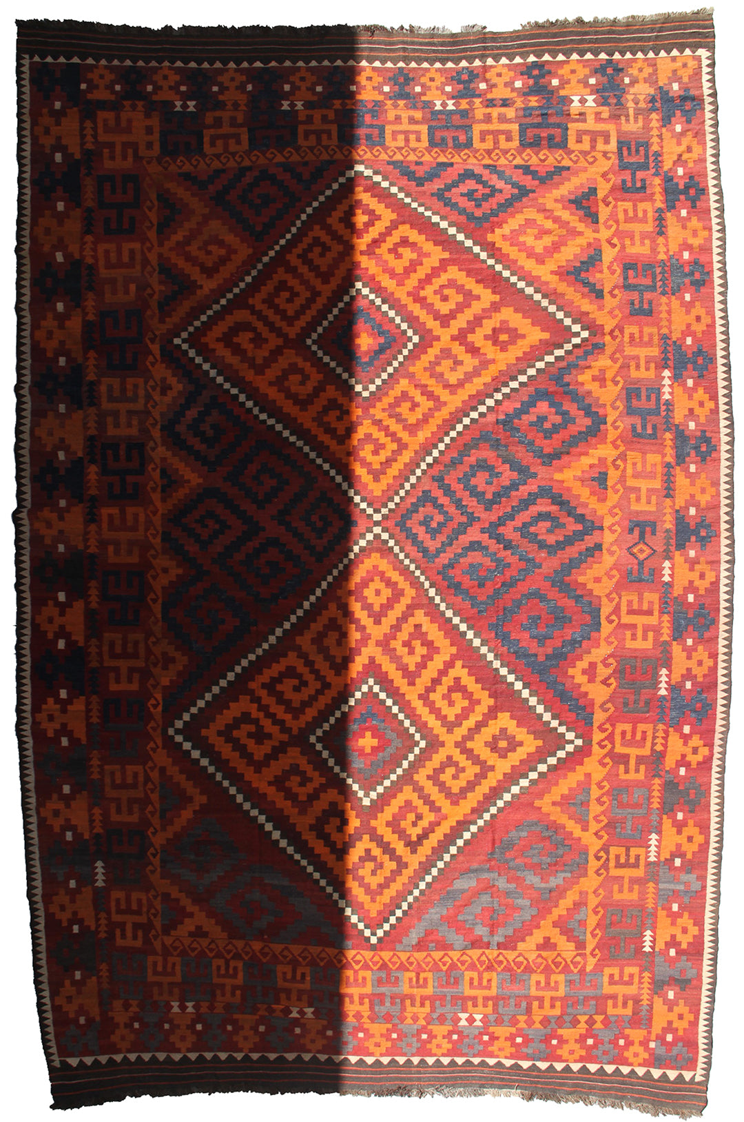 12'x20' Orange, Red and Blue Geometric Vintage Large Afghan Maimana Kilim