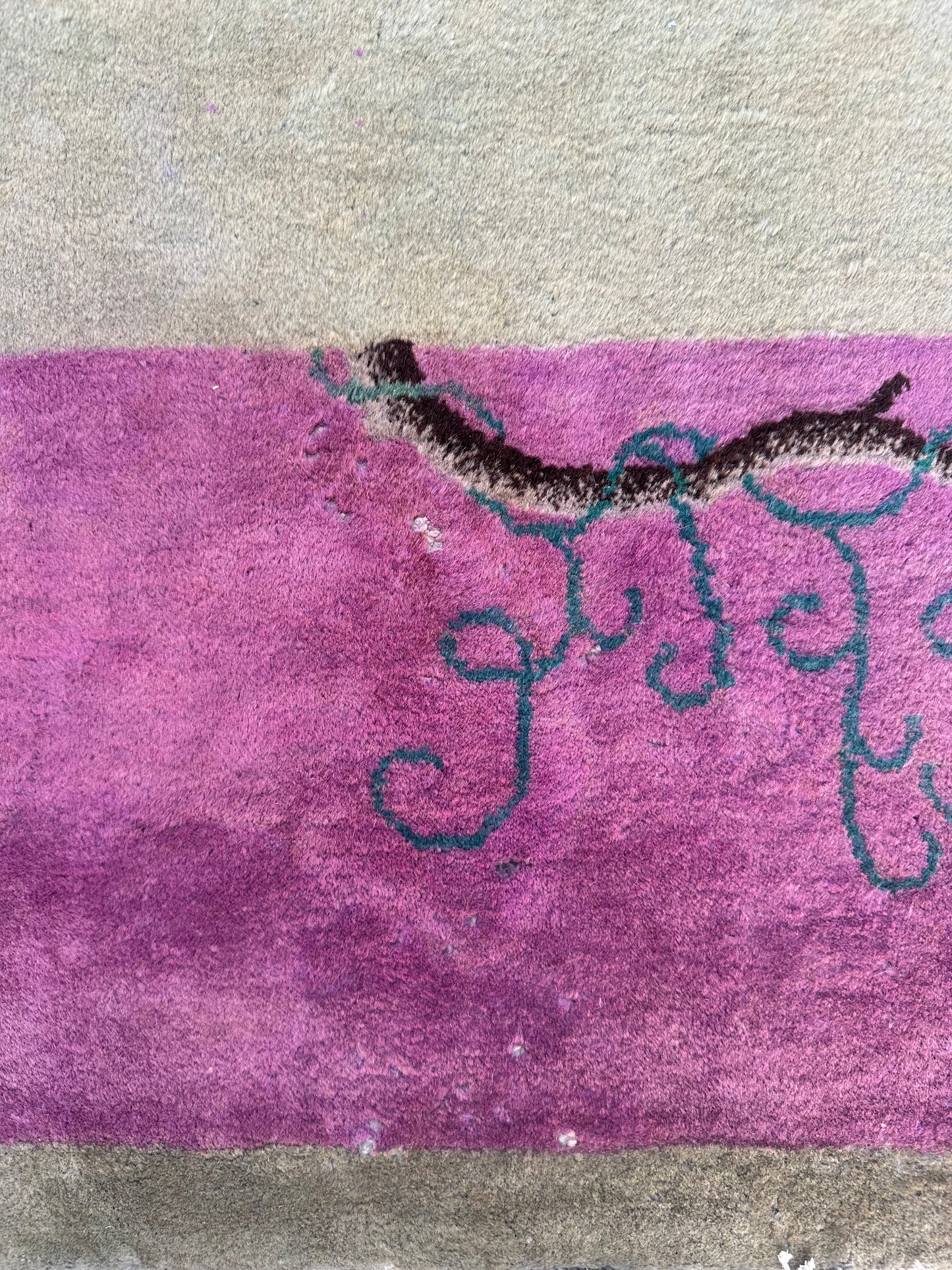 9'x11' Pink and Tan Beige Floral Vintage Chinese Art Deco Rug