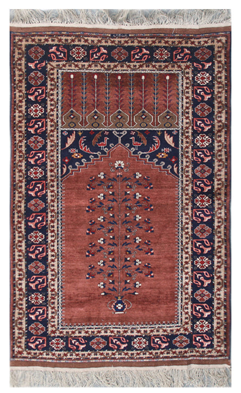4'x6' Afghan Anatolian Design Silk Prayer Rug