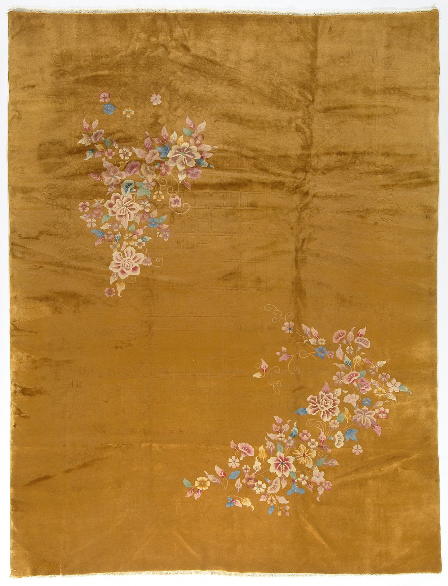 9x12 Golden Yellow Floral Vintage Chinese Art Deco Area Rug