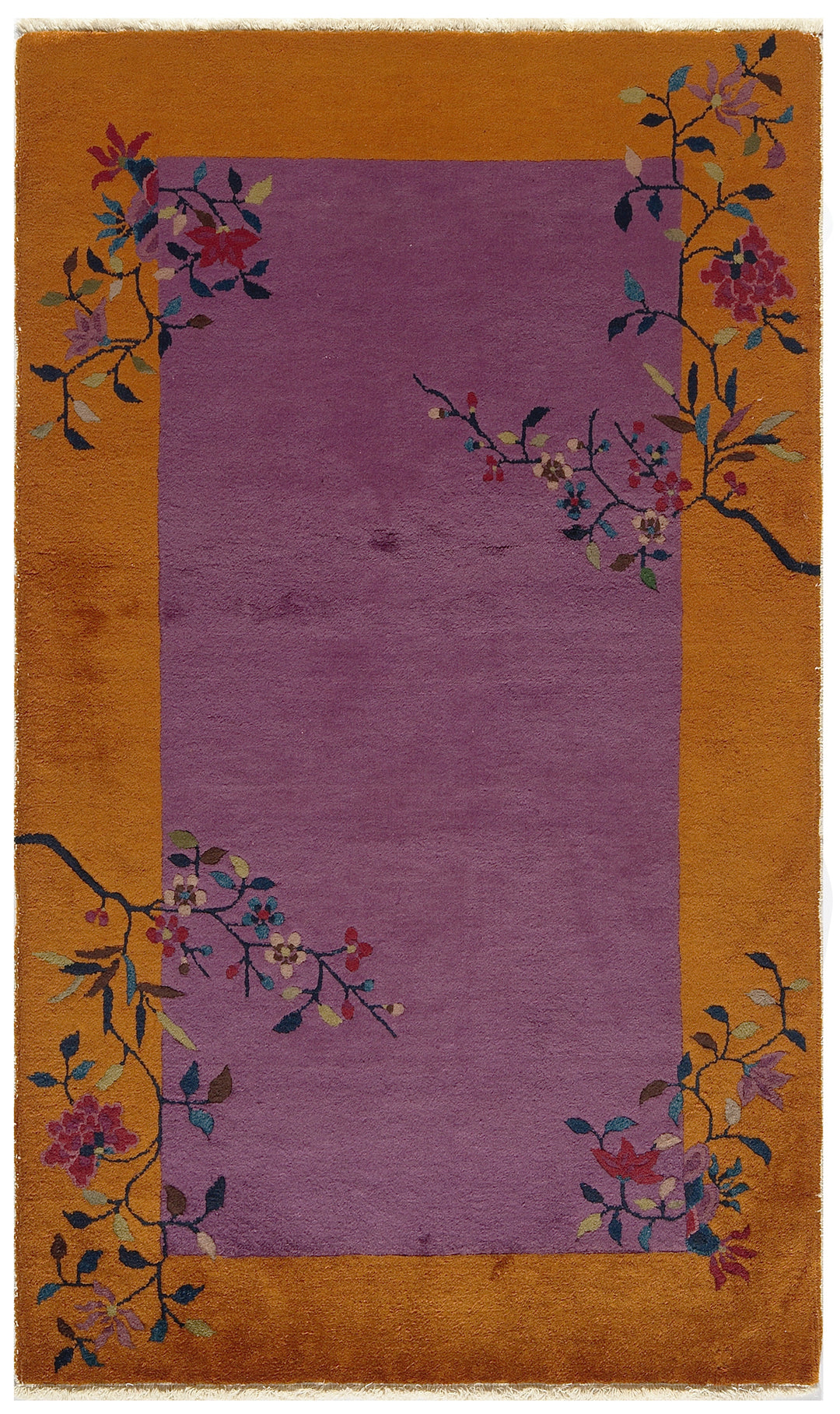 3'x5' Purple and Orange Floral Chinese Art Deco Rug
