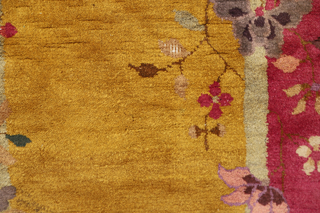 2'x4' Vintage Chinese Art Deco Rug | Red & Gold Hand Knotted