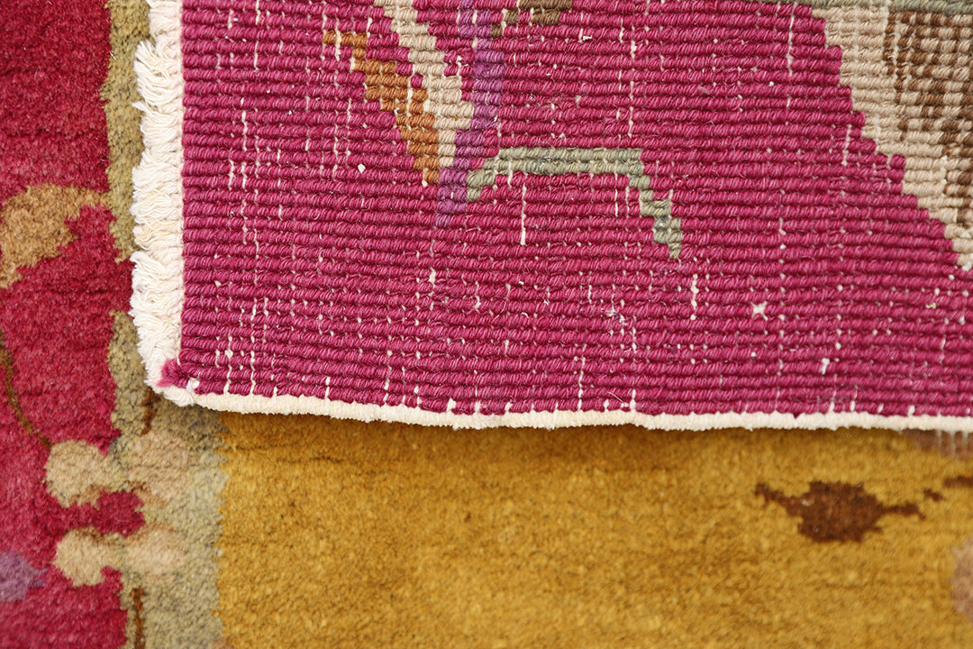 2'x4' Vintage Chinese Art Deco Rug | Red & Gold Hand Knotted